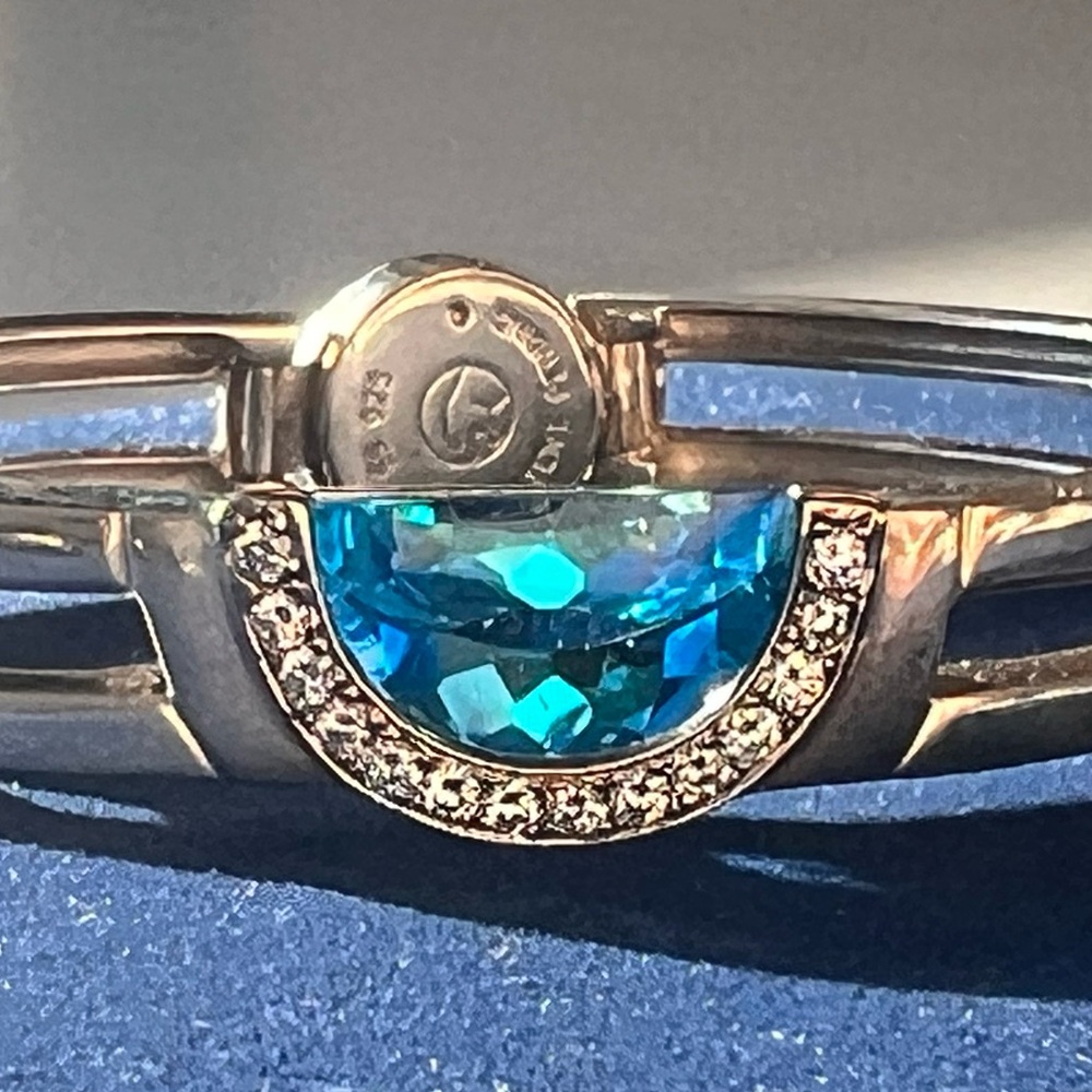 💎MOVADO-BLUE TOPAZ w/0.420carat DIAMONDS,18k WHITEGOLD& SOLID ST SILVER Dbl Band - Picture 6 of 11